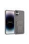 حافظة سيليكون متوافقة مع هاتف Apple iPhone 16 Plus مع حامل بطاقات FlexStand باللون الرمادي