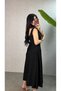 Women's Strappy Square Collar Long Crepe Dress with Tie Detail at the Back of the Waist - 3