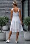 Italian White Lace Collar Strap Lined Skirt Ruffle Hem Lace Dress 110 55 - 4