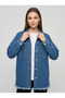 Women's Blue Oversize Tassel Detailed Denim Jacket Shirt Denim Street Style - 2