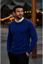 Men's Basic Winter Long Navy Blue Sweater - 3