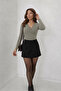 Women's Cross Front Detail V-Neck Sandy Fabric Long Sleeve Blouse 02 - 3