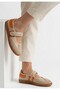 Menja Beige Skin Orange Detailed Velcro Ballerina Shoes