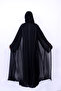 Elegant Black Chiffon Embroidered Lace Abaya - 3