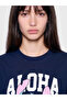 Navy Blue Stitch Printed 100% Cotton Women's T-Shirt - 3