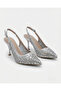 Women's Pointed Toe Stone Bead Embroidered Mesh Detailed Open-Back Heeled Shoes - 3