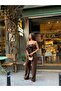 Women's Brown Ruffled Blouse and High Waist Palazzo Pants Set - 6