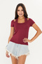 Burgundy Ultra Soft, Lace-Up, 95% Natural Viscose, No Visible Lines, Fully Stretchable, Short Sleeve T-Shirt Blouse - 2