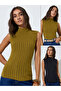 Pack of 2 - High Neck Sleeveless Fitted Ribbed Knit Top - 2