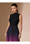Black Ombre Pleated A-Line Maxi Dress - 3