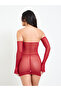 Red Sheer Strapless Babydoll Slip, Gloves and Brief Set - 4
