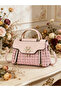 Pink Tweed Look Handbag with Swan Detail - 5