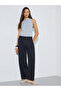 Black Mid Rise Straight Leg Pants with Side Pocket