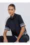 Black Short Sleeve Contrast Striped Trims Crop Shirt