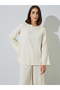 Cream Textured Long Top and Wide-Leg Trousers Modest Set - 2