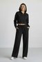 Women's Black Two-Thread Relaxed Fit Hooded Zipper Crop Wide-Leg Sweatpants Set - 7940 - 4