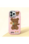 iPhone 14 Pro Compatible Case Camera Protector Pink Silicone Couple Phone Case with Bear Pattern