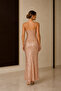 Women's Rose Gold Sequined Slim Strap V-Neck Bodycon Long Evening Dress - 4