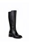 Genuine Leather Black Women's Classic Boots with Gold/Silver Detailed Heel