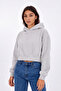 Women's Gray Crop Hoodie Sweatshirt – Long Sleeve Basic Hooded Sweatshirt - 3