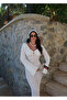 V-Neck Long Beach Dress with Pearl Accessories - 3