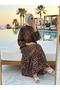 Women's Leopard Patterned Viscose Dress with Stand Collar, Comfortable Fit - 4