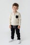 Collar Button Detail, Gray Fabric Cotton Black Boys' Suit