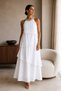 Women's White Stone and Bead Embellished Halter Neck Asymmetrical Layered Midi Dress - 5