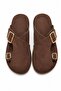 Almond Women's Brown Double Buckle Detailed Suede Slippers - 3