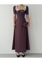 Women's Coffee Polka Dot Bow Detailed Lace Square Neck Balloon Sleeve Midi Dress - 3