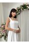 Women's White Midi Dress Square Collar Backless Bow Detailed Atlas - 5