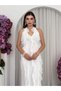 Women's White Midi Dress V-Neck Flounced Chiffon Sleeveless Event Dress - 7