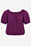Girl's Boat Neck Elastic Short Sleeve Cotton Blouse - 2