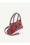 Burgundy Shk335 Women's Hand, Arm and Shoulder Bag with Bow Detail and Zipper and Long Strap - 3