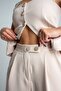 Women's Beige Stone Button Detailed Corset Vest Double Set Nh265844 - 4