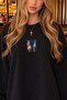 Women's Oversize Sweatshirt Match Flame Printed Black – Crew Neck, 3 Thread Raster Fleece - 3
