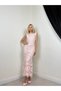 Women's Powder Midi Lace Embroidered Sleeveless Ballerina Collar Lined Event Dress - 3