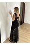 Women's Black Lace Detailed Off-The-Shoulder Asymmetrical Cut Long Evening Dress - 3