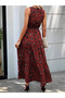 Women's Sleeveless Crew Neck Elastic Waist Patterned Single Jersey Dress - 5
