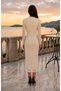 Women's Black Tulle Detailed Long Sleeve Draped Dress - Stylish Event and Evening Dress - 5