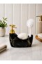 300 ml Black Marble Patterned Porcelain Liquid Soap Dispenser and Sponge Holder |   Gold Pumped