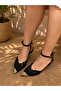 Ri̇na Black Lace 3 cm Heel Shoes with Pointed Toe and Straps - 2