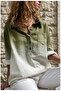 Women's Khaki Ecru Gradient Ombre Linen Textured Bohemian Tunic Shirt - 6