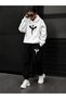 Unisex Dragon Silhouette Printed Winter Top and Bottom Tracksuit Set