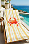 Retro Yellow Striped Crab Figured Summer Patterned 70X150 Beach Towel - Cotton Bath Towel - 5