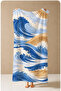 Japanese-Inspired Blue Beige Big Wave Patterned 70X150 Beach Towel - Digital Printed Bath Towel