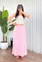 Women's Pink Long Skirt with Elastic Waist, Layered, Gathered, Muslin Cotton, A-Line - 3