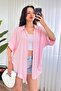 Women's Pink Short Sleeve Tie-Up Kimono Cut Flowy Shirt Collar Blouse