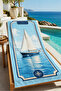 Vintage Blue Sailboat Sea View Patterned 70X150 Beach Towel - Digital Printed Bath Towel - 5