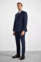Navy Blue Slim Double Breasted Collar Plain Dobby Pocket 6 Drop Suit - 2